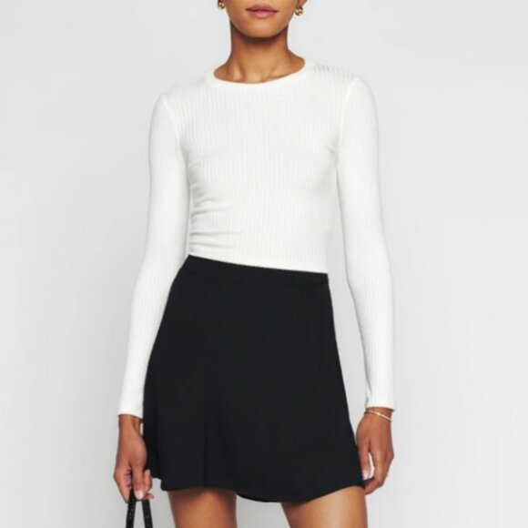 BEST NWT Reformation Flounce Mini Skirt 0/2/8 Black Classic Flare Casual - Picture 3 of 8